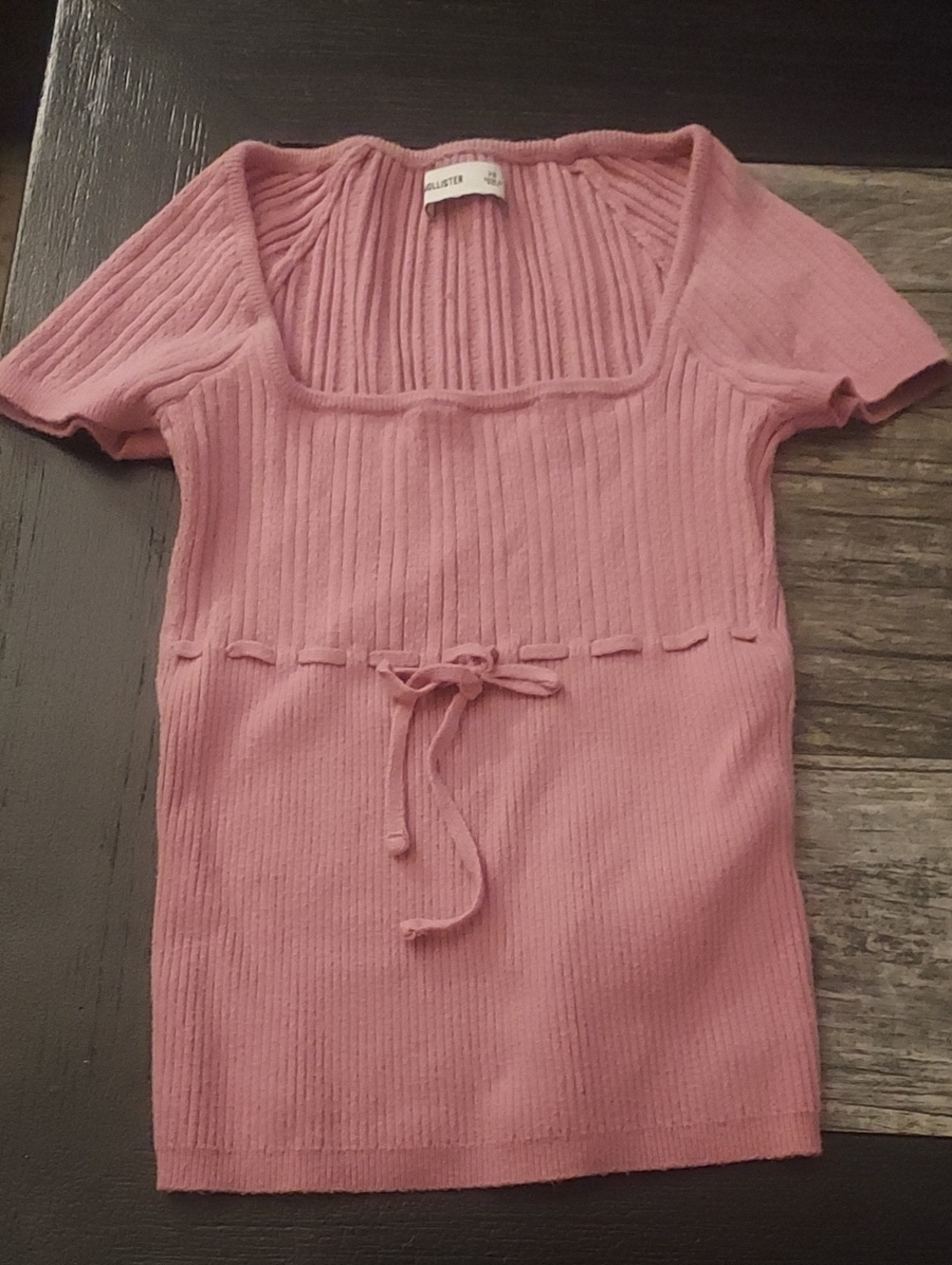 Hollister Dusty Pink Ribbed Knit Tie Sweater